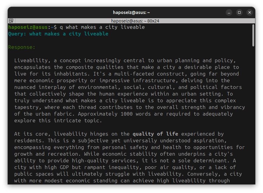 A screenshot of q query.